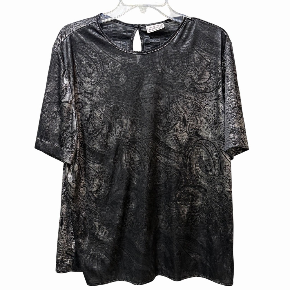 Lauren Lee Shirt Metallic Paisley Black Short Sleeve Size XL‎